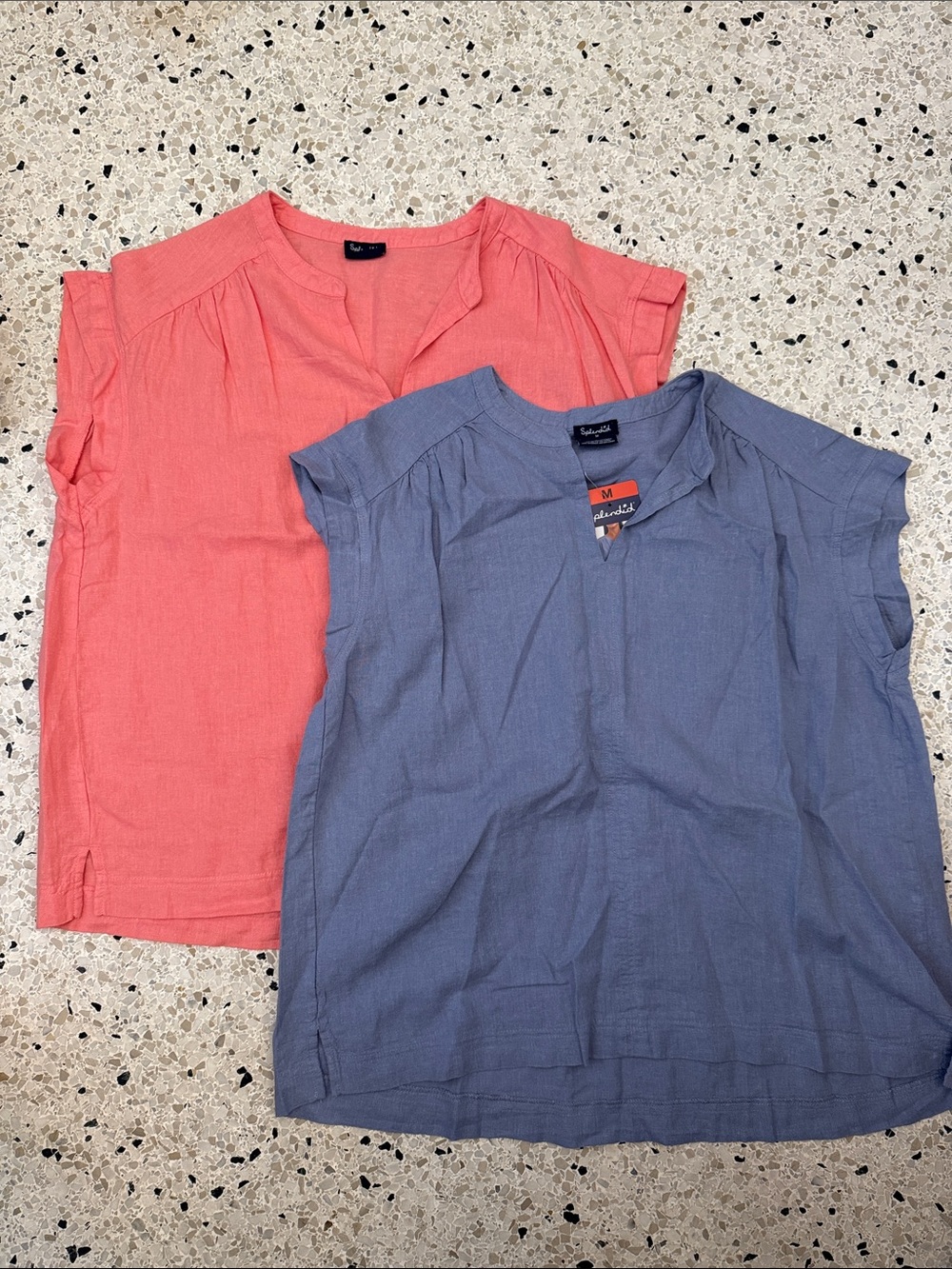 Splendid Coral and Slate Blue Cap-Sleeve Blouses